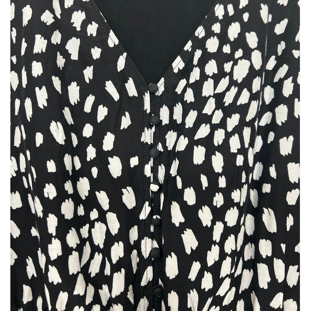 Vineyard Vines Black White Silk Blend Dress Large V Neck Long Sleeve Ruffle Hem - Picture 10 of 16